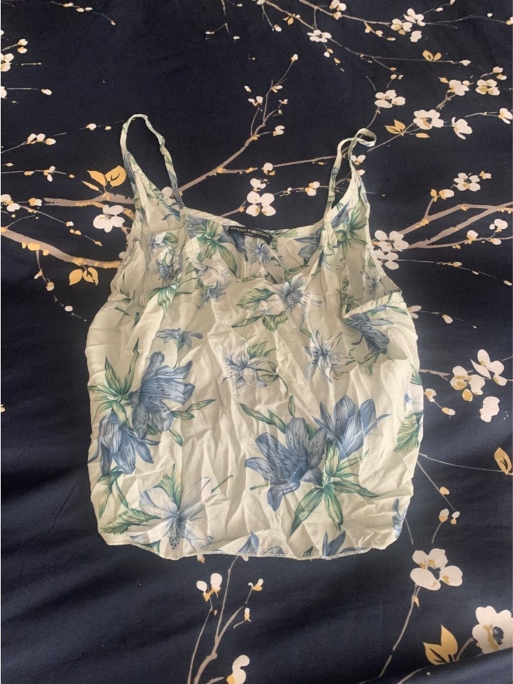 Brandy Melville Cream Cami with Blue Floral Print